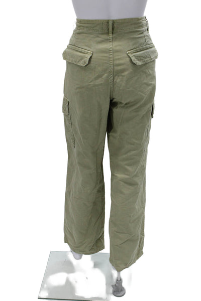 Zara Women Cargo Pants Green Cotton Button Closure Size 4