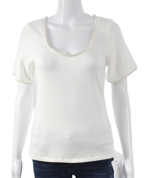 Canape Women Basic Scoop Neck Rayon Short Sleeve T-Shirt White Size M