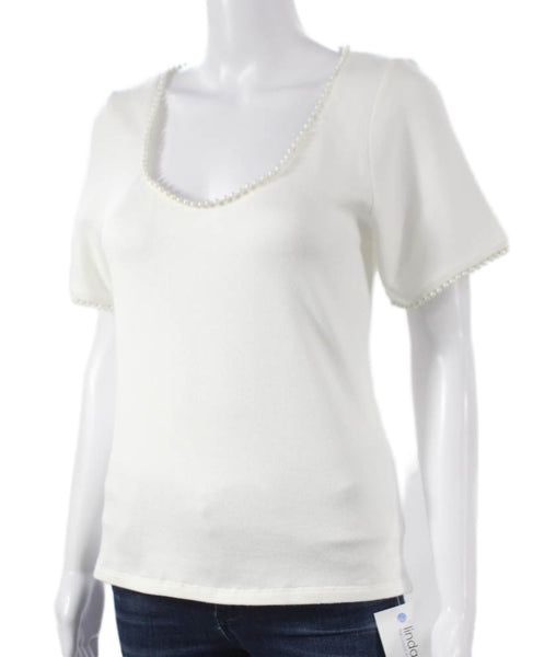 Canape Women Basic Scoop Neck Rayon Short Sleeve T-Shirt White Size M
