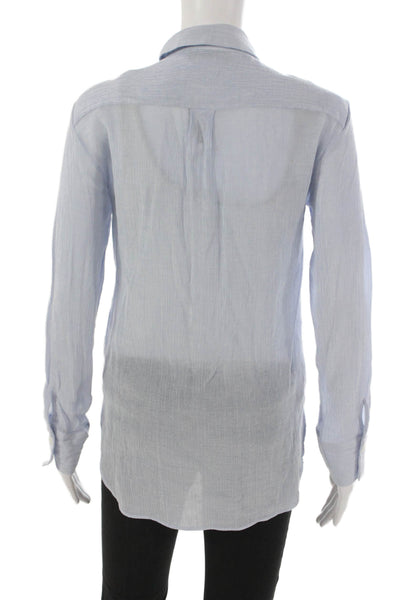 Zara Women Striped Collared Viscose Button-Up Top Blue 3/4 Sleeve Size XS