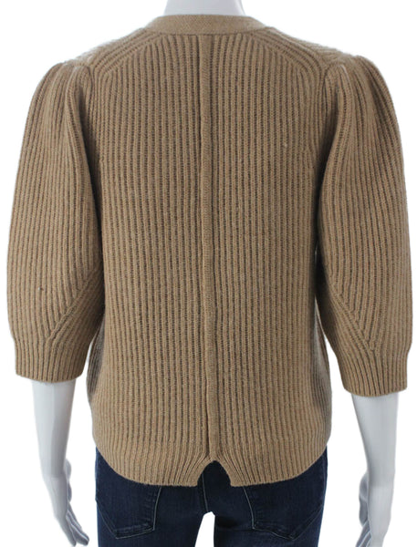 Brochu Walker Women Beige V-Neck Wool Cardigan 3/4 Sleeve Size S
