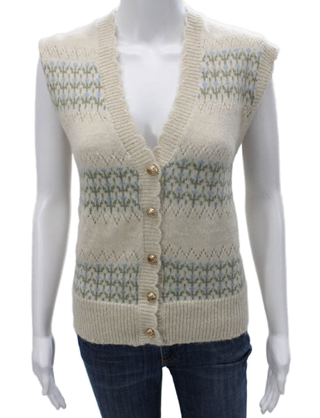 Heartloom Women Vest Fair Isle V-Neck Ivory Nylon Size M