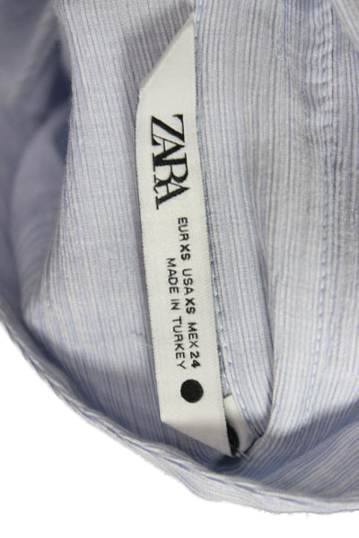 Zara Women Striped Collared Viscose Button-Up Top Blue 3/4 Sleeve Size XS
