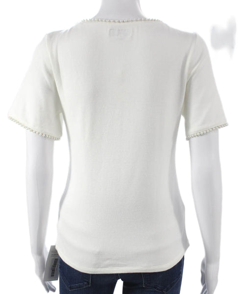 Canape Women Basic Scoop Neck Rayon Short Sleeve T-Shirt White Size M