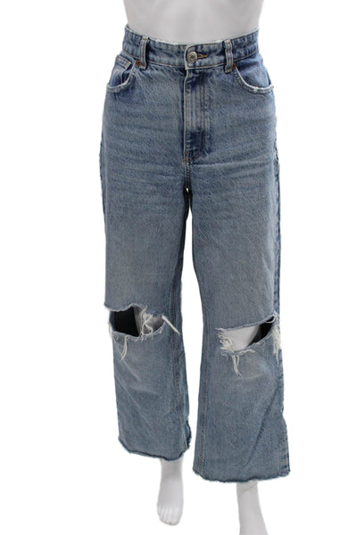 Zara Women Cropped High Rise Blue Jeans Size 4