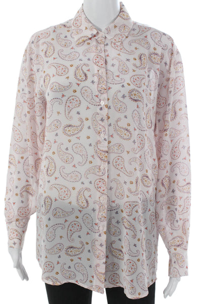 Zara Womens Pink Paisley Collared Tunic Button-Up Long Sleeve Polyester Size S