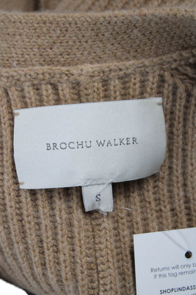 Brochu Walker Women Beige V-Neck Wool Cardigan 3/4 Sleeve Size S