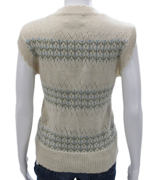 Heartloom Women Vest Fair Isle V-Neck Ivory Nylon Size M
