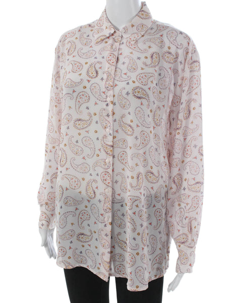 Zara Womens Pink Paisley Collared Tunic Button-Up Long Sleeve Polyester Size S