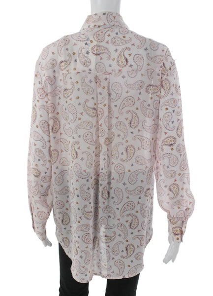 Zara Womens Pink Paisley Collared Tunic Button-Up Long Sleeve Polyester Size S
