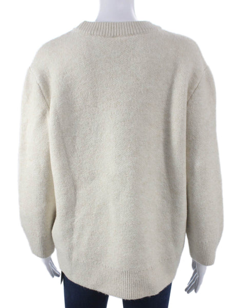 Anthropologie Women Pullover Sweater Ivory Floral Crew Neck Acrylic Size XS