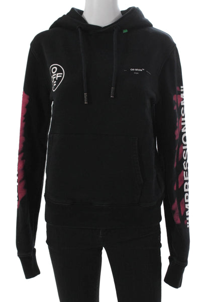 Off White Unisex Adults Pullover Hoodie Black Crew Neck Size 2XS