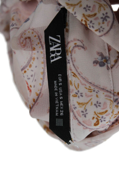 Zara Womens Pink Paisley Collared Tunic Button-Up Long Sleeve Polyester Size S