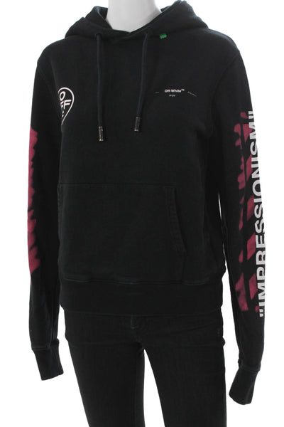 Off White Unisex Adults Pullover Hoodie Black Crew Neck Size 2XS