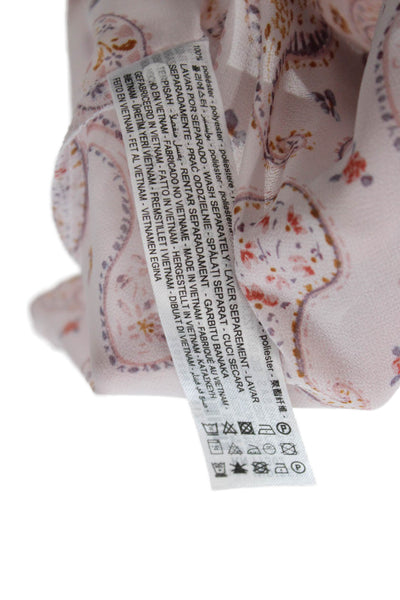 Zara Womens Pink Paisley Collared Tunic Button-Up Long Sleeve Polyester Size S