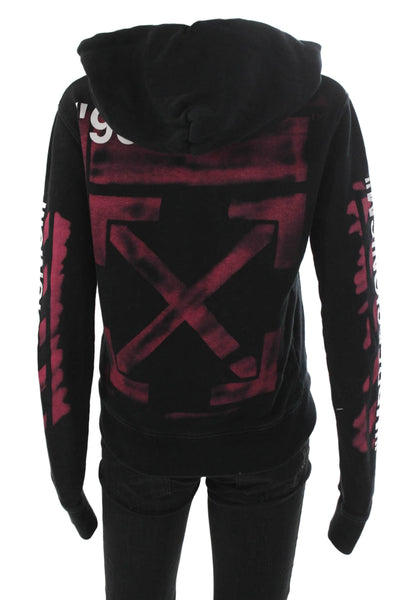 Off White Unisex Adults Pullover Hoodie Black Crew Neck Size 2XS