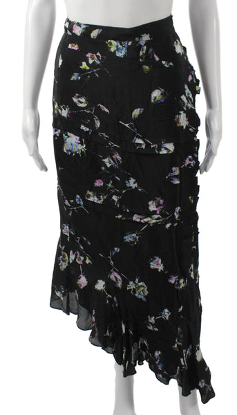 Preen Line Womens Wrap Skirt Black Floral Viscose Midi Size L