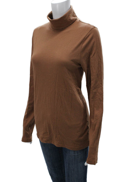 J Crew Women Basic Turtleneck Long Sleeve Cotton T-Shirt Brown Size L