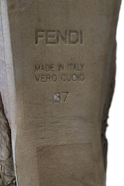 Fendi Womens Snakeskin Print Platform Sandal Heels Brown Size 37 7