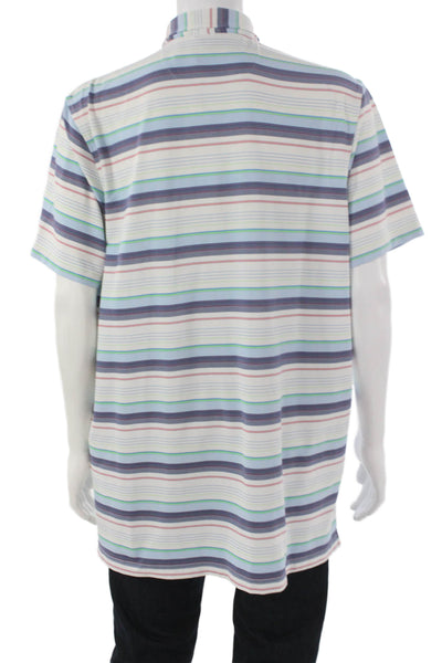 Johnnie-o Women Multicolor Striped Collared Short Sleeve Polo Shirt Size XL