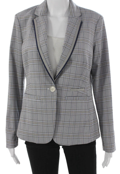 Ecru Womens Blazer Gray Plaid Polyester Button Long Sleeve Size S