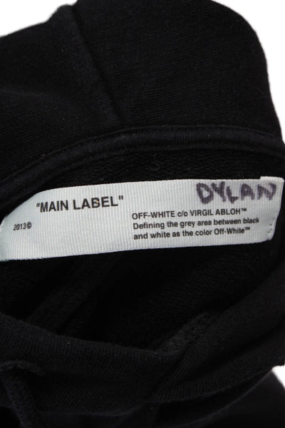 Off White Unisex Adults Pullover Hoodie Black Crew Neck Size 2XS