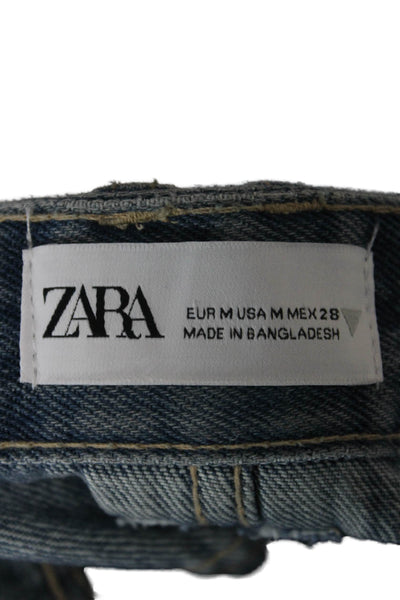 Zara Women Cargo Skirt Blue Cotton Solid Button Short Size M