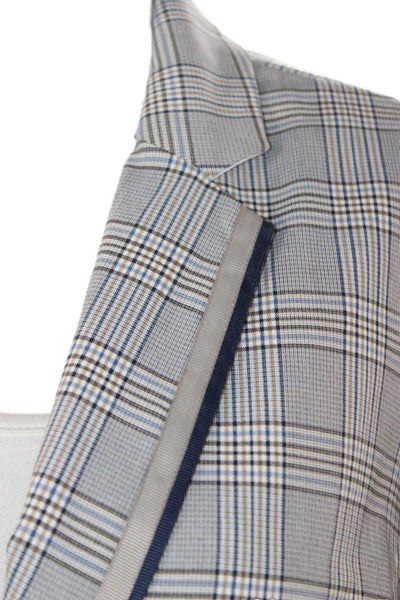 Ecru Womens Blazer Gray Plaid Polyester Button Long Sleeve Size S