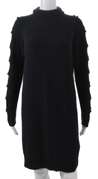 Max Mara Women Sweater Dress Blue Wool High Neck Long Sleeve Knee Length Size S