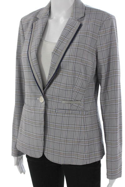 Ecru Womens Blazer Gray Plaid Polyester Button Long Sleeve Size S