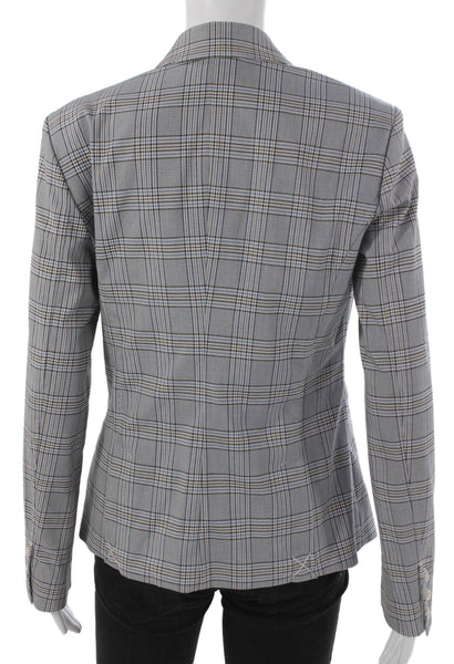 Ecru Womens Blazer Gray Plaid Polyester Button Long Sleeve Size S