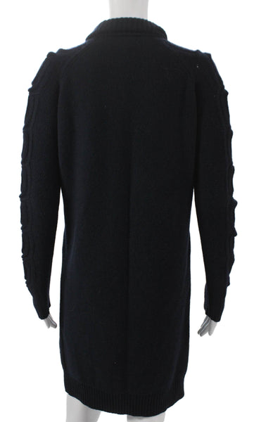 Max Mara Women Sweater Dress Blue Wool High Neck Long Sleeve Knee Length Size S