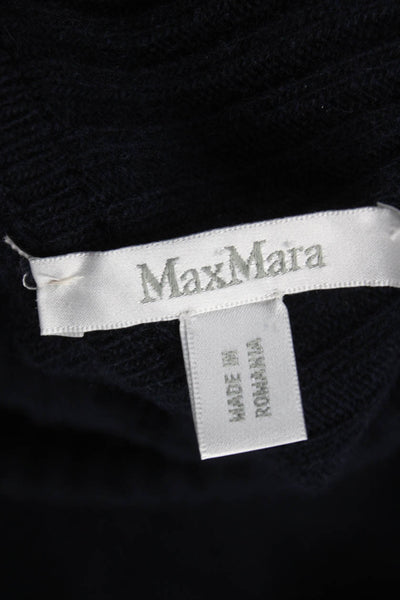 Max Mara Women Sweater Dress Blue Wool High Neck Long Sleeve Knee Length Size S