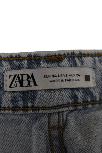 Zara Women Mom Jeans Blue Cotton High Rise Size 2