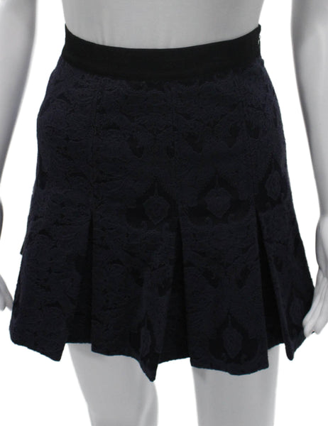 Rebecca Taylor Womens Pleated Floral Cotton Short Skirt Blue Zip Size 6