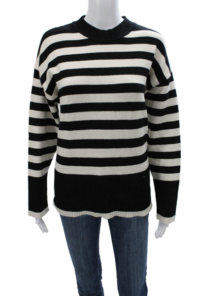 Zara Women Black Viscose Striped Crew Neck Pullover Sweater Size M