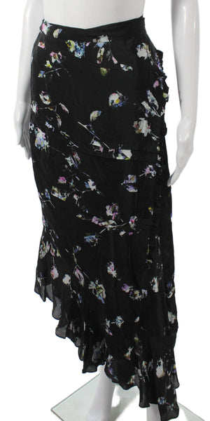 Preen Line Womens Wrap Skirt Black Floral Viscose Midi Size L