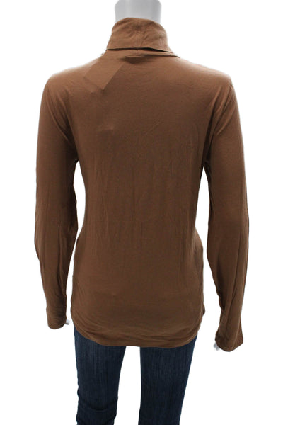 J Crew Women Basic Turtleneck Long Sleeve Cotton T-Shirt Brown Size L