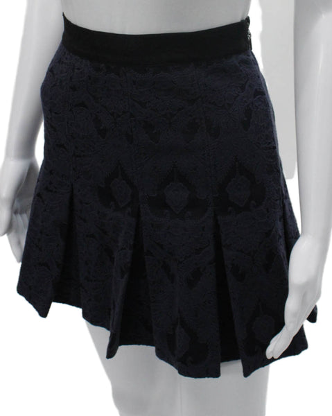 Rebecca Taylor Womens Pleated Floral Cotton Short Skirt Blue Zip Size 6