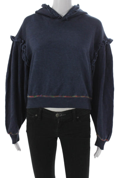 Something Navy Womens Pullover Hoodie Blue Cotton Long Sleeve Size XS