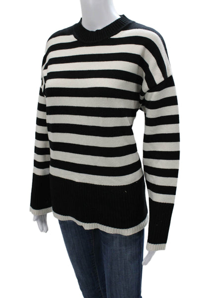 Zara Women Black Viscose Striped Crew Neck Pullover Sweater Size M