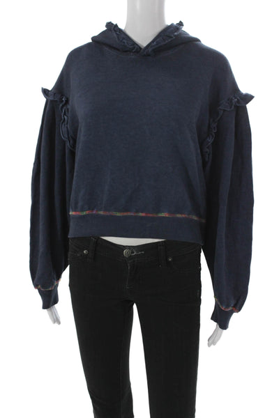 Something Navy Womens Pullover Hoodie Blue Cotton Long Sleeve Size XS