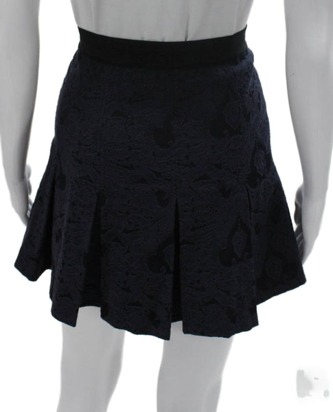 Rebecca Taylor Womens Pleated Floral Cotton Short Skirt Blue Zip Size 6