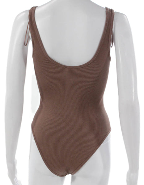 Zara Womens One Piece Bodysuit Brown Striped Scoop Neck Sleeveless Nylon Size M