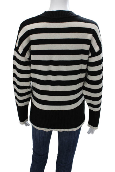 Zara Women Black Viscose Striped Crew Neck Pullover Sweater Size M