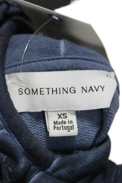 Something Navy Womens Pullover Hoodie Blue Cotton Long Sleeve Size XS
