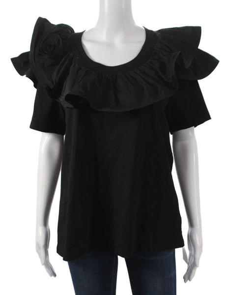 Talk Of The Walk Womens Black Basic Scoop Neck Short Sleeve T-Shirt Size L