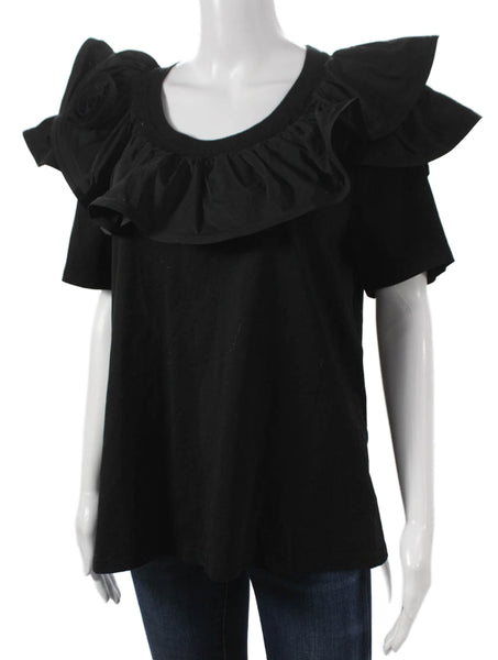 Talk Of The Walk Womens Black Basic Scoop Neck Short Sleeve T-Shirt Size L