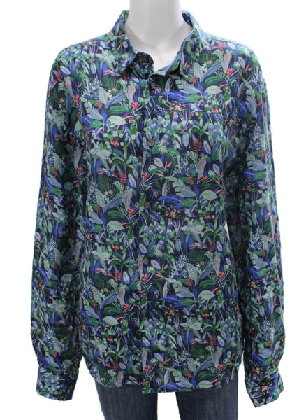 Derek Rose Mens Linen Tropical Floral Button Up Shirt Long Sleeve Size XL