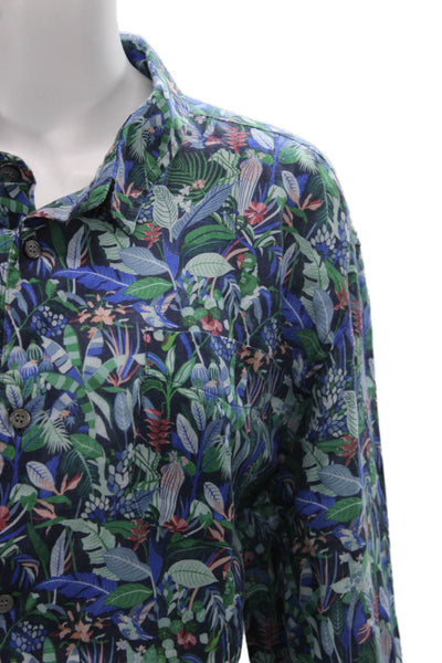 Derek Rose Mens Linen Tropical Floral Button Up Shirt Long Sleeve Size XL